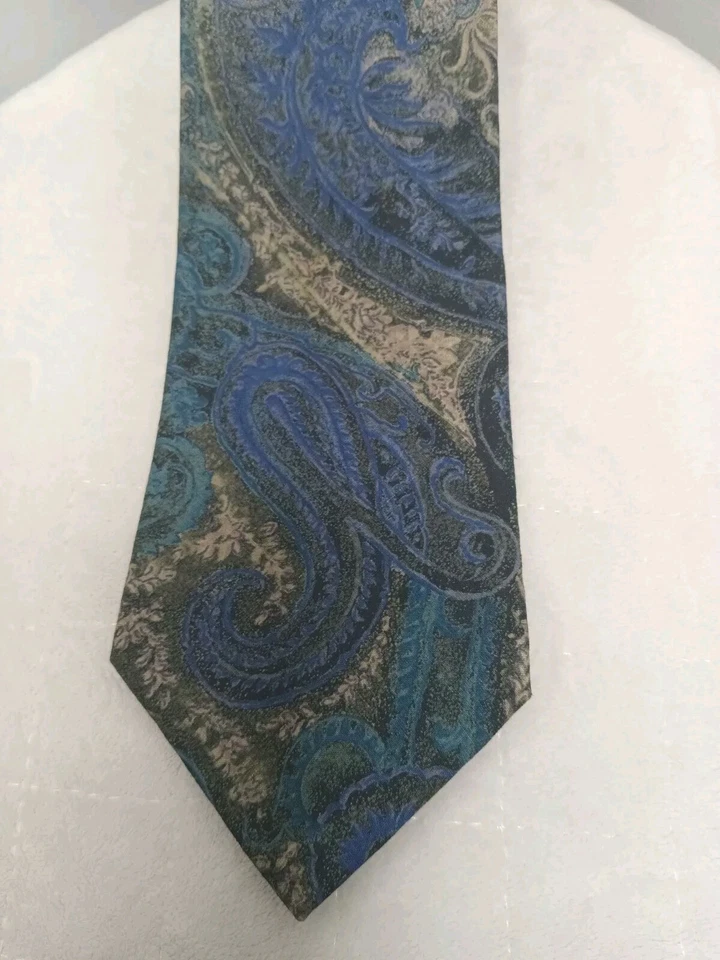 Corbata con estampado de cachemira azul helado y tostado Colours By Alexander Julian 57" por 3 1/2" Foto 3 de 4