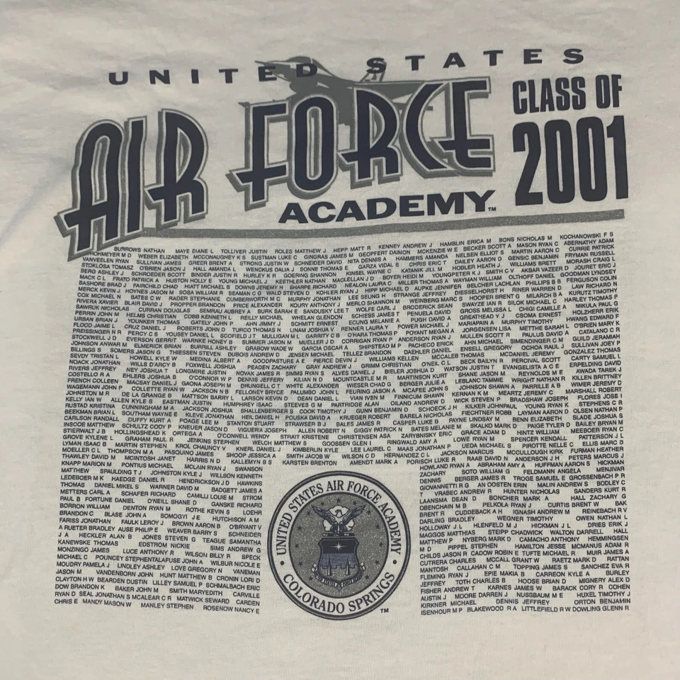 Camiseta De Colección Equipo Para Deportes Para Hombres XL Blanca Academia de la Fuerza Aérea 2001 EE. UU. Y2K Retro Foto 2 de 4