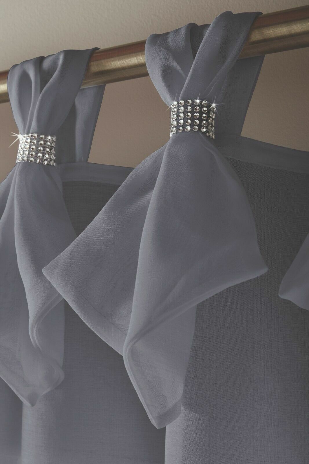 DIAMANTE SPARKLE JEWEL GLITTER PLAIN VOILE NET TAB TOP CURTAIN PANEL