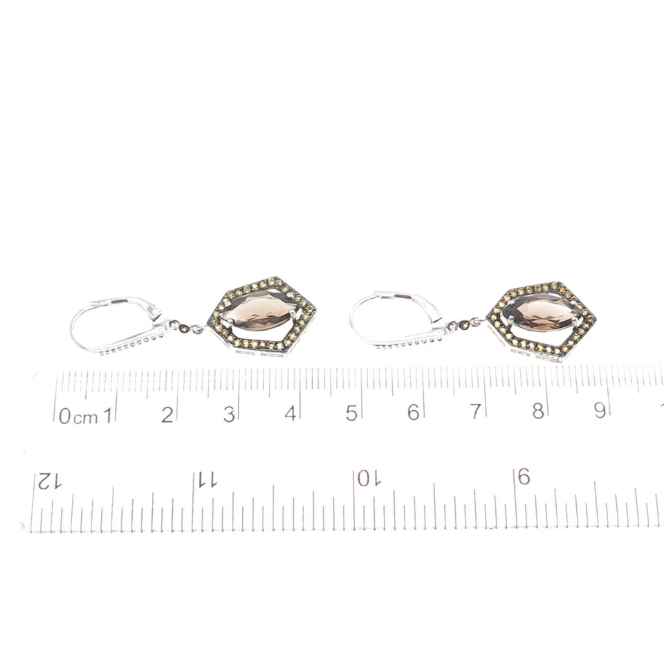 Pendientes colgantes de plata de ley 925 de cuarzo ahumado real y topacio amarillo Foto 3 de 4