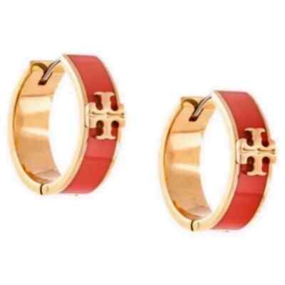 Tory Burch Kira Red Enamel Medium Huggies Hoop earrings. Retail $148