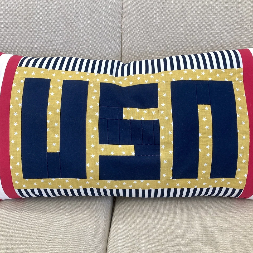 Unique USA Quilt Pillow Large Handmade Quilted Patriotic Lumbar 27” Red Blue - Image 2 of 4
