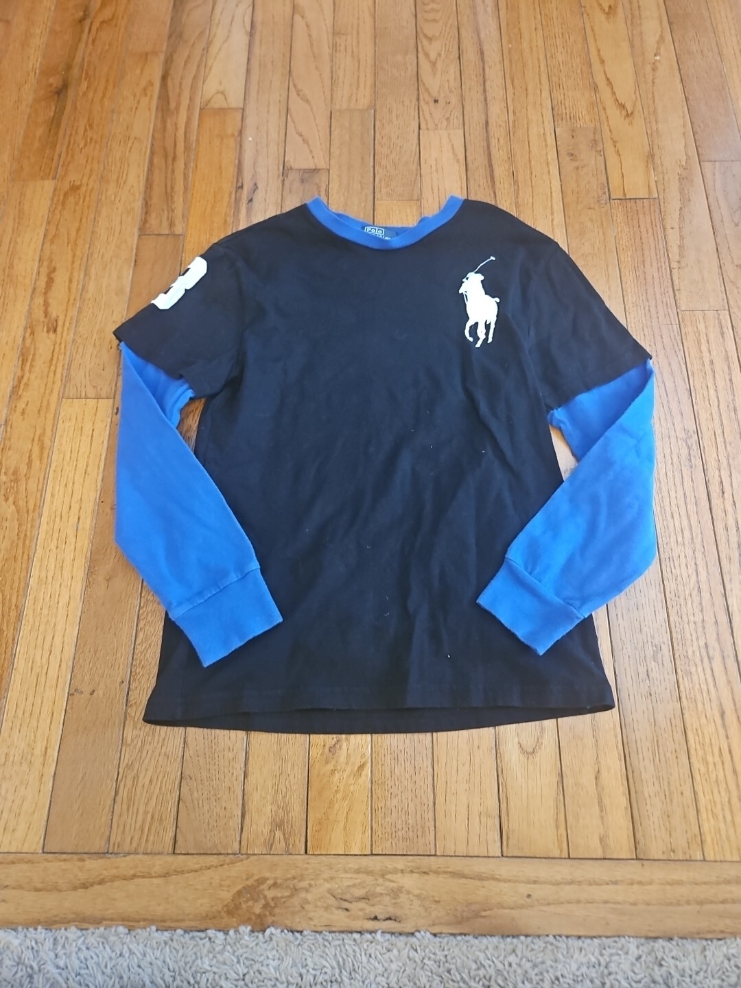 Polo Ralph Lauren Youth MEDIA T shirt manica lunga Big Pony nero blu