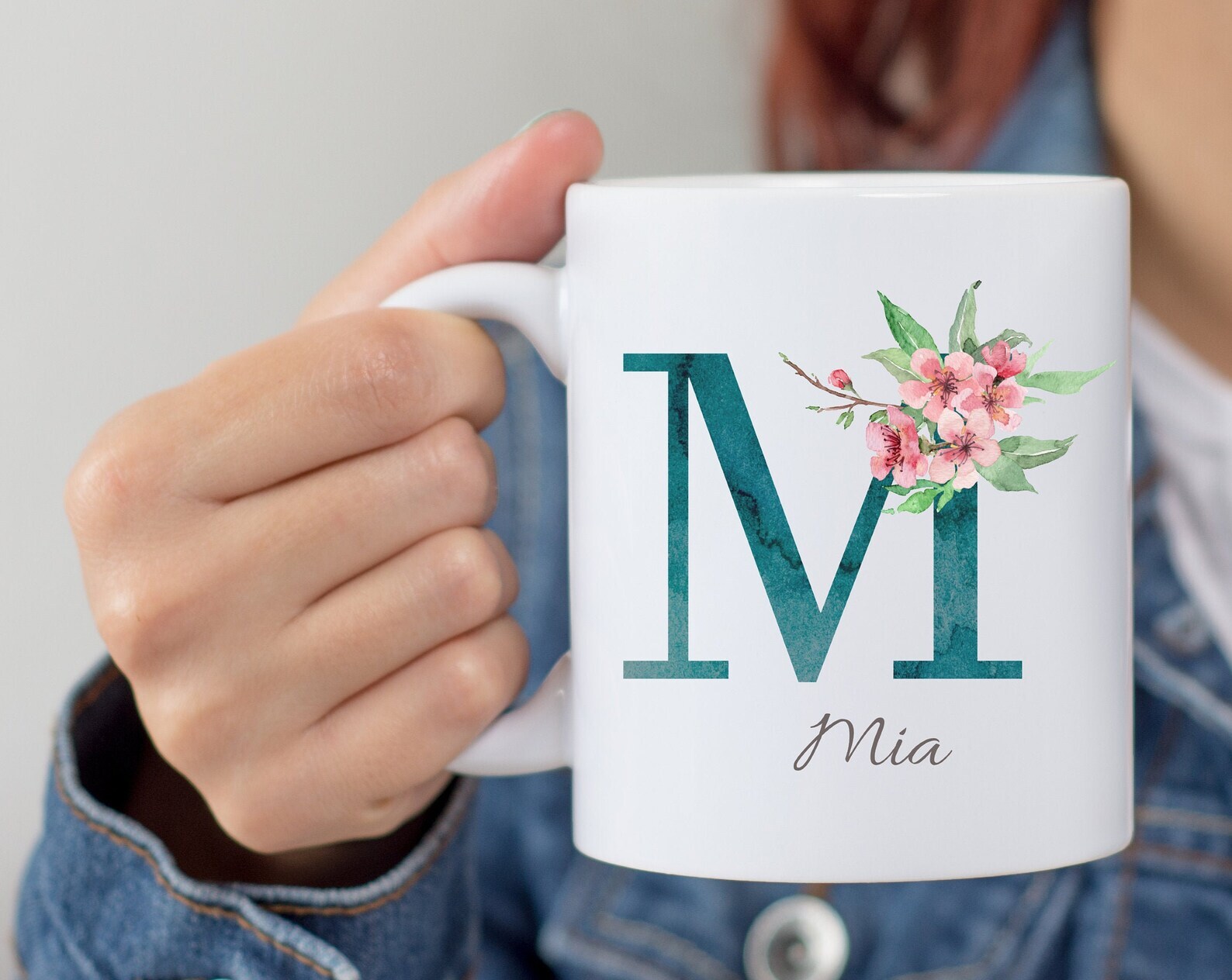 Personalized Monogram Initial Name Mug Floral Alphabet Cup Birthday Gift