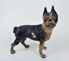 Antique Cast Iron Boston Terrier Dog Doorstop Right Facing Black Bull Dog Figure