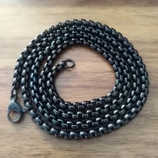Black Gold Onyx 316L Stainless Steel Round BOX CHAIN Link Men's Necklace