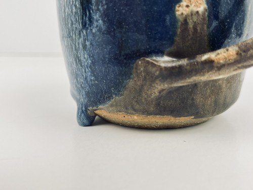 Taza de café azul marrón hecha a mano de estudio cerámica esmaltada gres arrojado a mano - Imagen 7 de 12