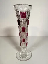 Vintage Crystal Ruby & Clear Checkered Bud Vase