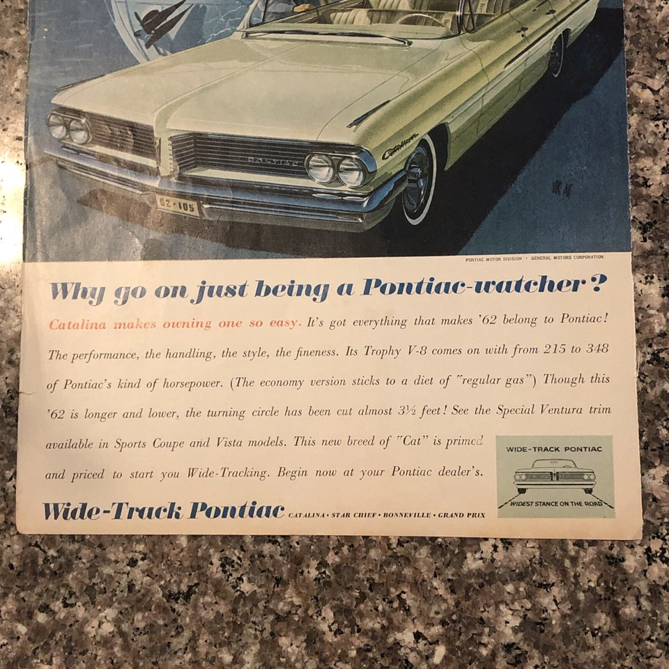 1962 Pontiac Catalina PRINT AD Hardtop Wide Track Boat Dock Trophy V-8 VTG 1960s - Image 3 of 3