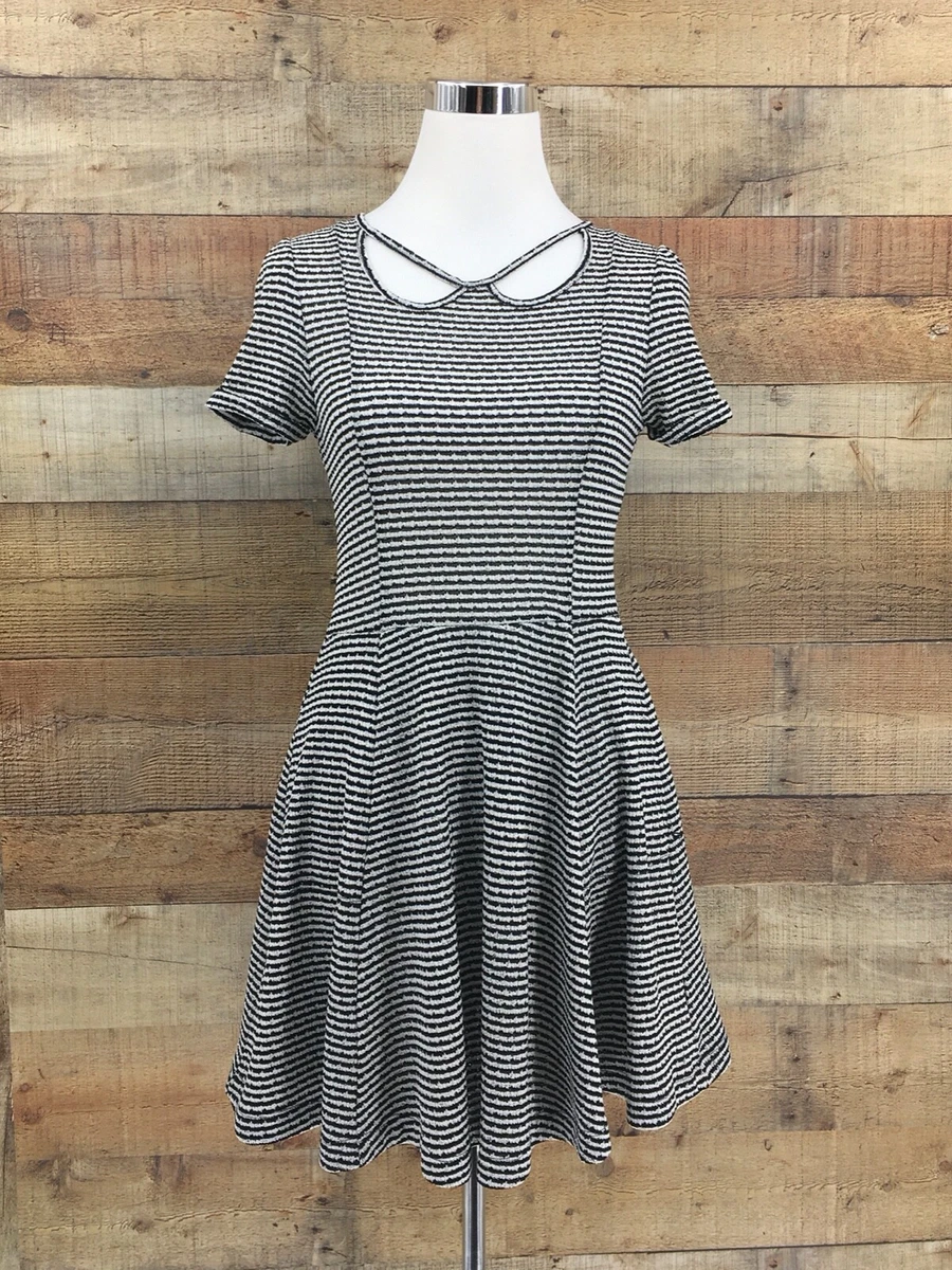 Free People FP Beach Womens Black White Fit Flare Short Sleeve Dress S XS