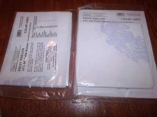 Tobin Stamped Embroidery FRUIT WREATH 15" x 44" Table Runner Dresser Scarf - Picture 3 of 3