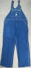 Liberty Men's Green Zipper Carpenter Blue Denim Bib Overalls Size 42x30