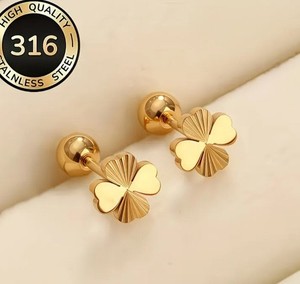 Authentic Gold Plated Heart-Shaped Lucky Four-Leaf Clover Earrings