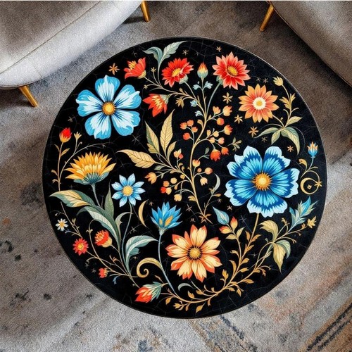 30" Black Marble Round Semi Precious Inlay Coffee Table Top Hotel Furniture Deco - Picture 2 of 10