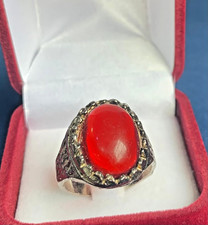 Men  s Red Stone Ring 925 Sterling Silver Vintage Style Handmade Size Adjustable