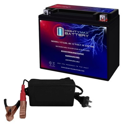 Mighty Max YTX20L-BS Replaces Kawasaki KAF620F Mule 4010 409-24 + 12V 4A Chrgr