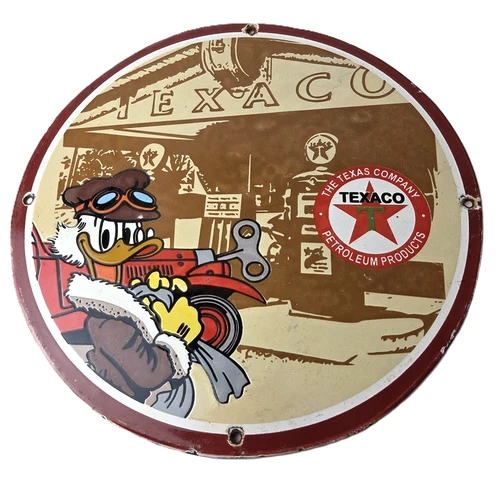 Vintage Texaco Sign - Disney Duck Gasoline Service Gas Pump Porcelain Sign
