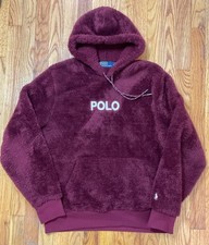 Vintage Polo Ralph Lauren Fleece Hoodie Size Medium Burgundy Spell Out Preppy
