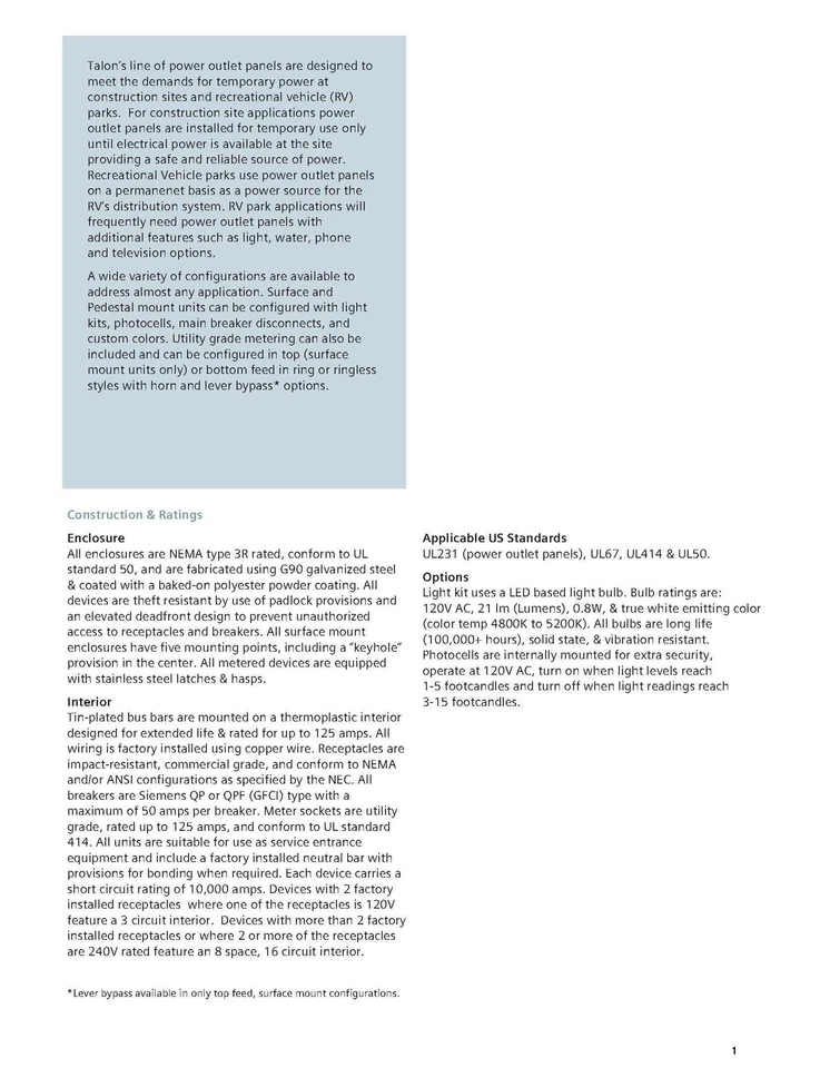 Панель временной розетки питания TL37US Talon со входами розеток 20 и 30 А... - Изображение 3 из 4