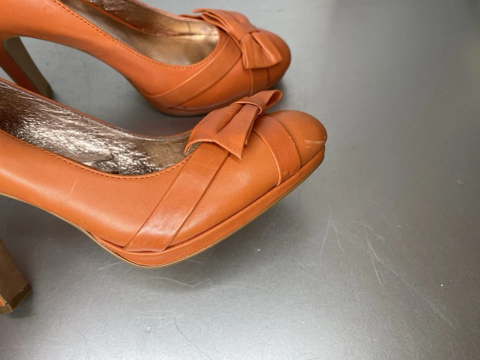 Miss Albright Anthropologie Bow Pump Heels Orange Size 8.5 - Image 4 of 4