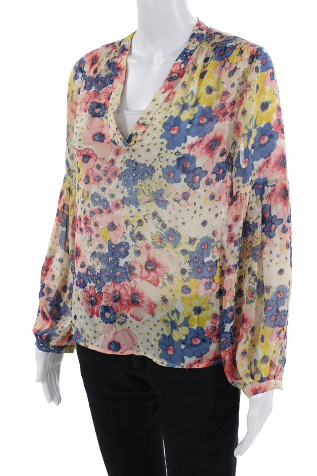 Blusa Joie Mujer Seda Estampado Floral Cuello en V Multicolor Talla Pequeña Foto 2 de 4