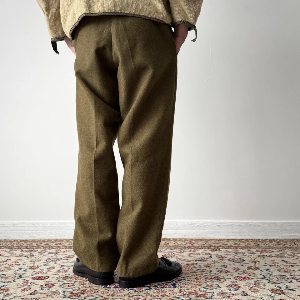 50s Military Vintage 1957 Dated Swedish Army Khaki Wool Battledress Trousers - Image 3 of 4
