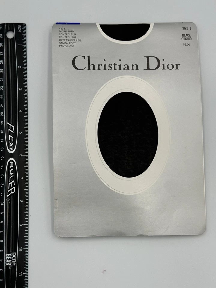 Vintage Christian Dior Black Orchid Control Top Ultra Sheer Pantyhose Sz 1 - Image 2 of 4