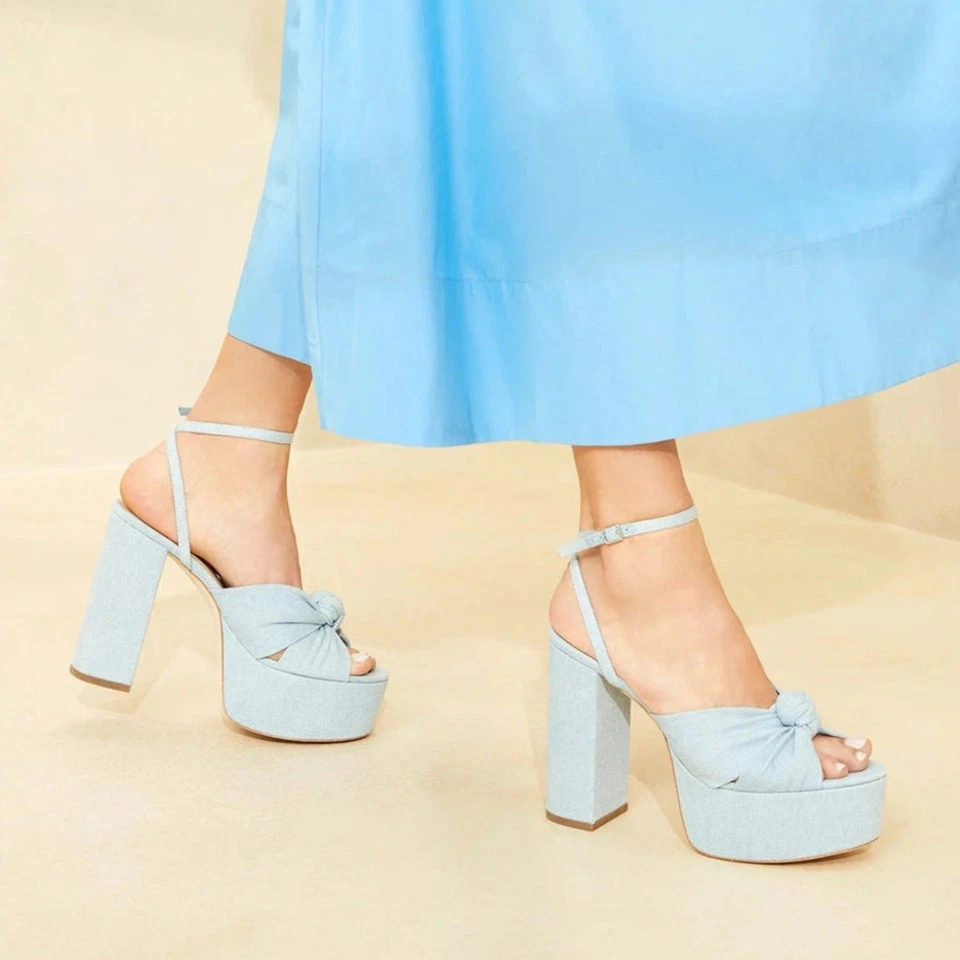 Sandalias de plataforma Loeffler Randall Roz azul denim nudo tacones correa para el tobillo talla 8,5 Foto 2 de 4