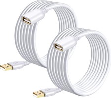 USB Extension Cable White 15Ft, 2 Pack USB 2.0 Extender Cable Type a Male to a F