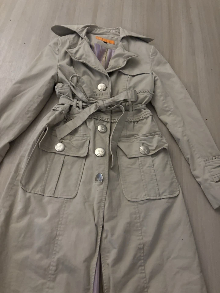Sage Green Y2K Waist Synching Trench Coat Aesthetic Streetwear Women's Small - Image 2 of 4