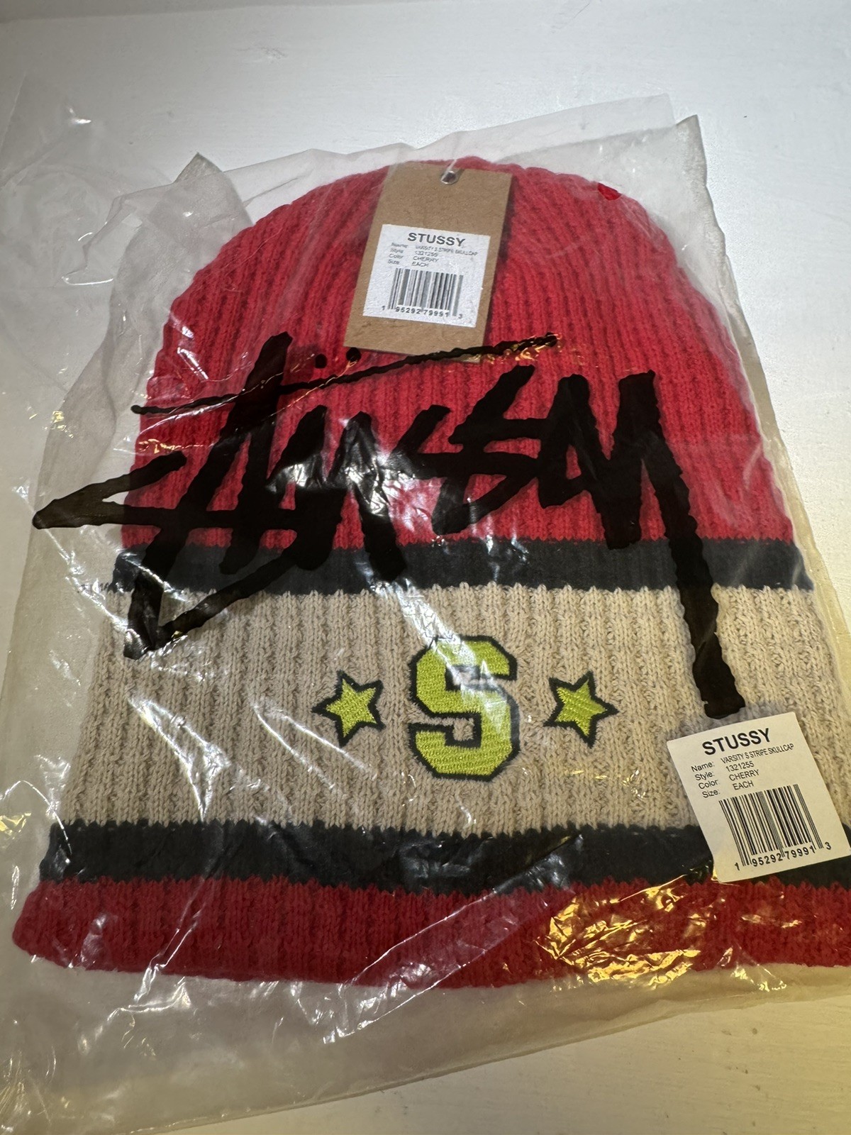 STUSSY VARSITY STRIPED SKULLCAP Red BEANIE UNISEX ONE SIZE image 5