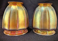 Pair of Antique Art Glass lamp shades Steuben Quezal Aurene
