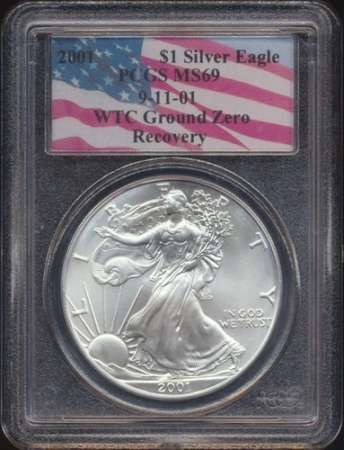 2001 American Silver Eagle 9-11-01 WTC Ground Zero Recovery PCGS MS69