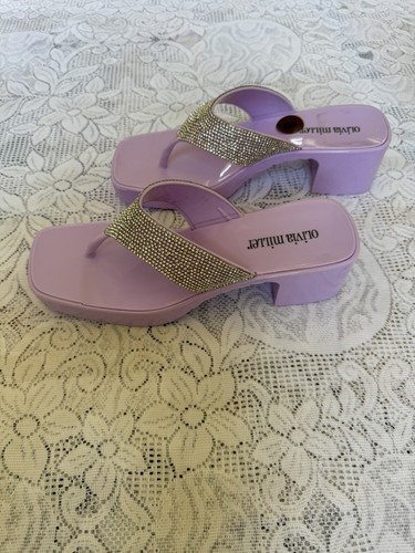 Olivia Miller Lilac Womens Suzzie Rhinestone Slip On Thong Sandals Shoes BHFO - Picture 3 of 5