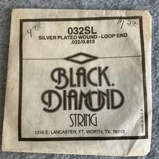 Vtg Black Diamond Guitar String 032SL Sliver Plated Wound - Loop End .032/0.813