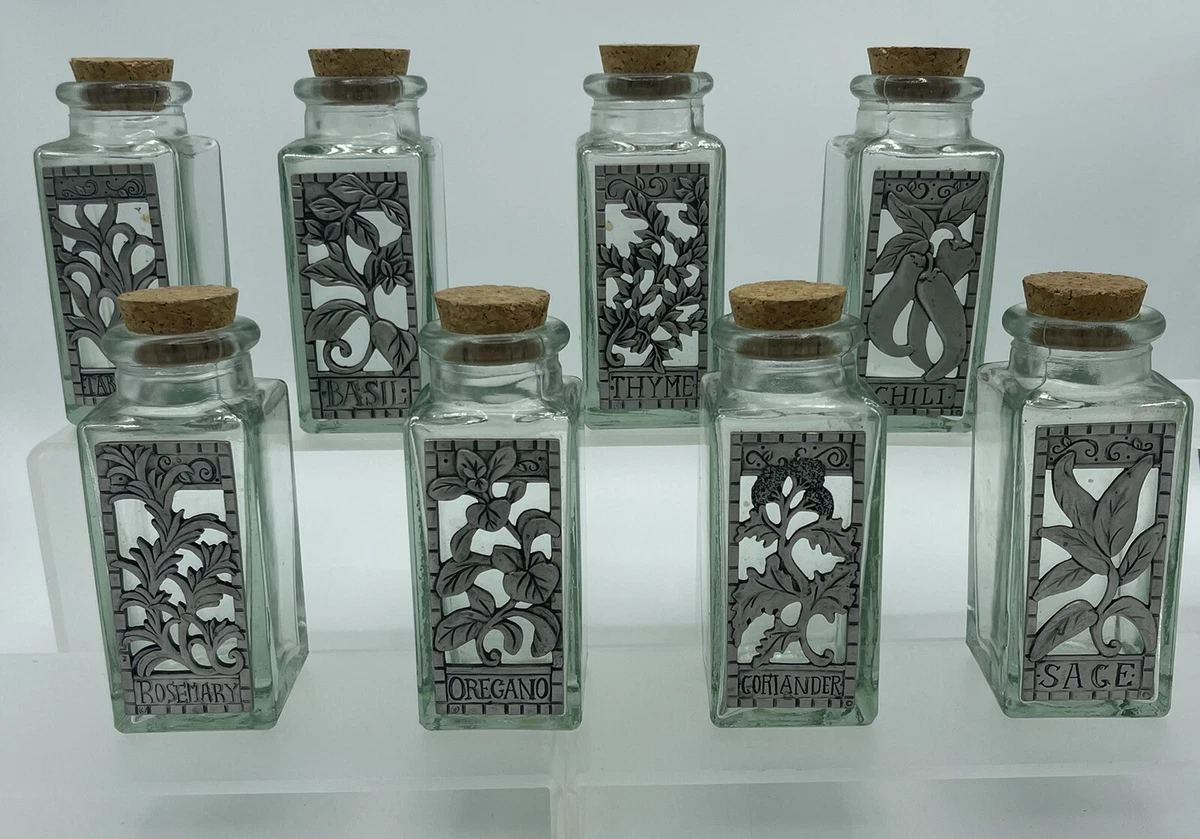 Seagull Pewter Leaves Berry Recycled Glass Spice Herb Jars Canisters lot of 8