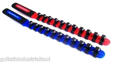 2 GOLIATH INDUSTRIAL 3/8" ABS PLASTIC RED/BLUE SOCKET RAIL HOLDER ORGANIZER RACK