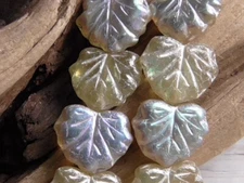 8 - 13x11mm CZECH GLASS MAPLE LEAF BEADS PALE YELLOW AB, METALLIC PEARL VEINING