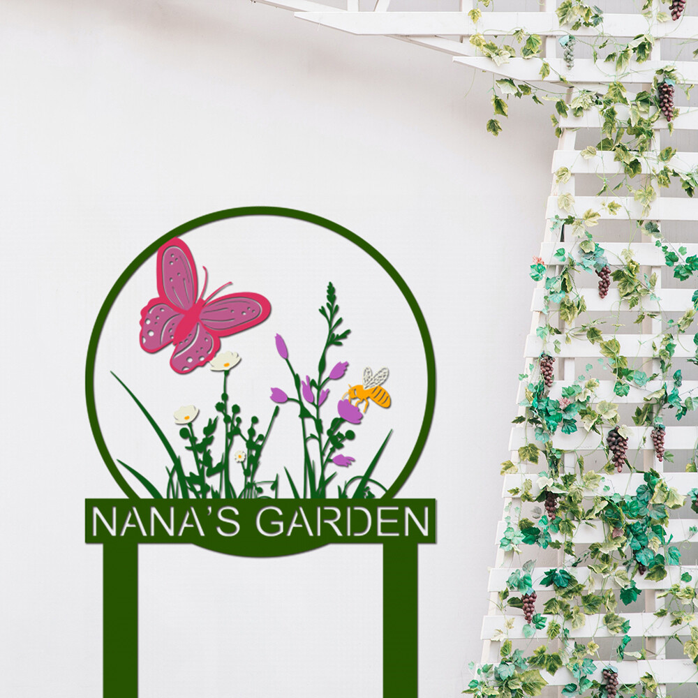 Custom Garden Stake Metal Sign,Personalized Garden Name Sign Flowers Art Decor