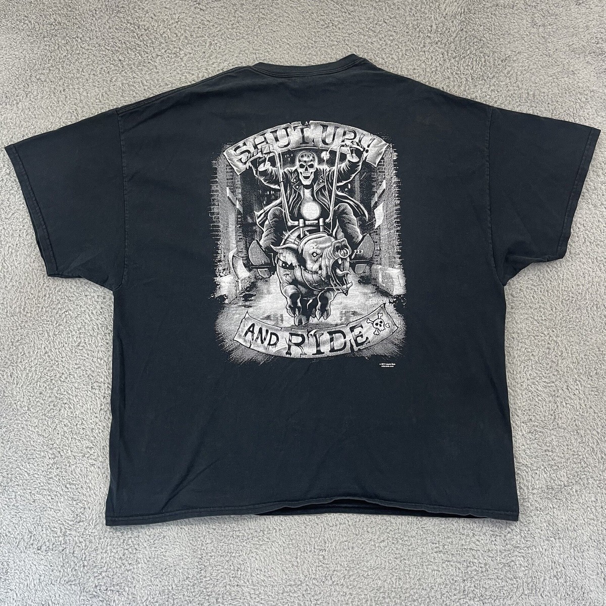 Vintage Shut Up And Ride T-Shirt Men's 3XL Black Biker Skull 90s