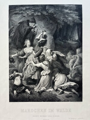 GOETHE ENGRAVING BY RUDOLPH STANG AFTER KAULBACH  MAEDCHEN IM WALDE 