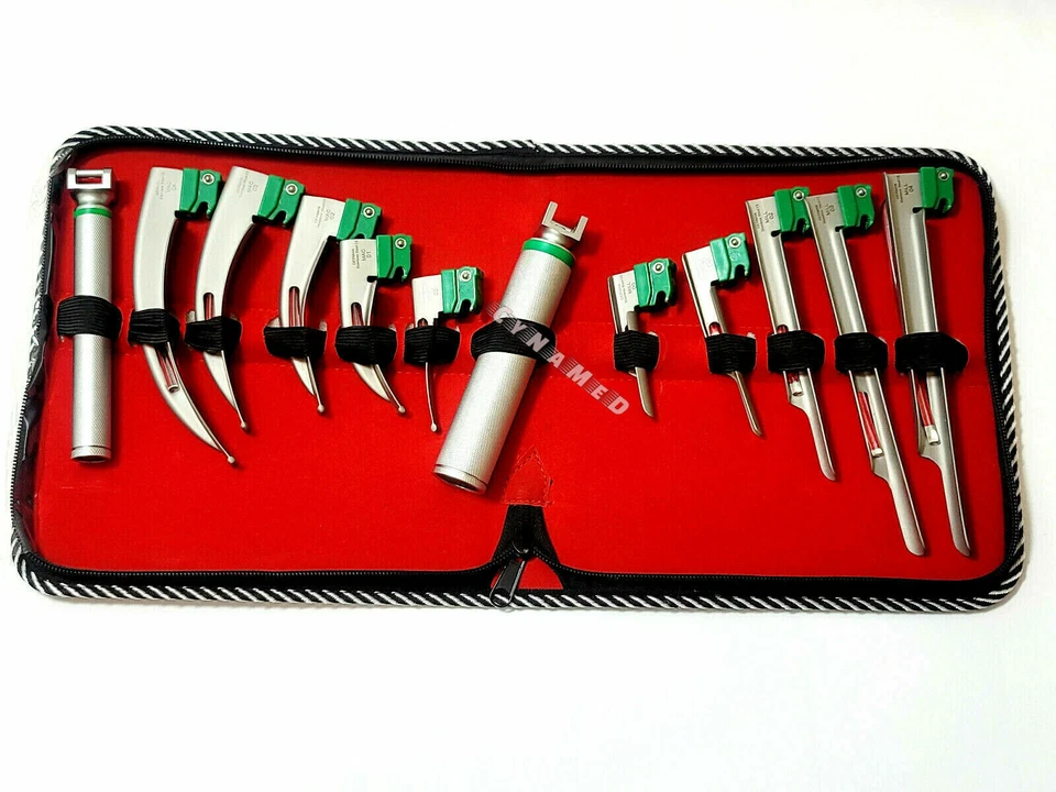 CONJUNTO DE 10 LÂMINAS DE LARINGOSCÓPIO MAC & MILLER FIBRA ÓPTICA + KIT INTUBATON 2 ALÇAS - Imagem 3 de 4