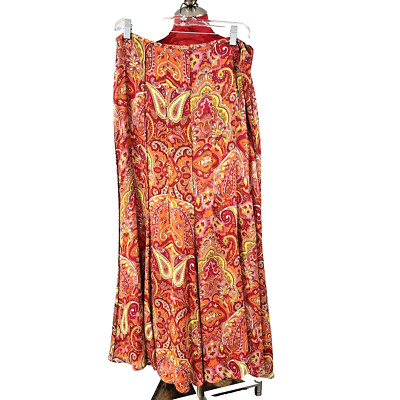 Vintage Talbots Silk Maxi Skirt Size 10 Pink Orange Yellow Paisley Lined  Luxury