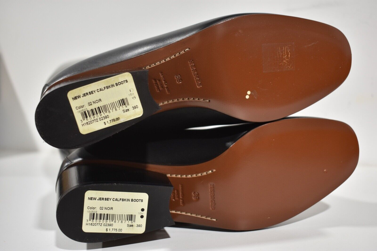 Hermes New Jersey Black Calfskin Leather Knee High Block Heel Pull