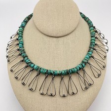 Sterling Silver Bohemian Turquoise Heishi Style Fringe Collar Necklace
