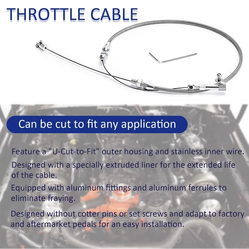 24" Hi Tech Universal Throttle Cable Kit Braided Stainless Steel with Aluminum - Bild 5 von 6