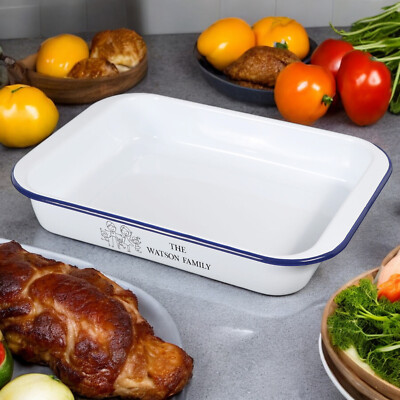 Personalised Engraved Baking Tray, Roasting Dish, Enamel Bowl