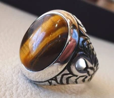 Natural Tiger's Eye Ring Gemstone 925 Silver Ottoman Handmade Mens Ring MR#284