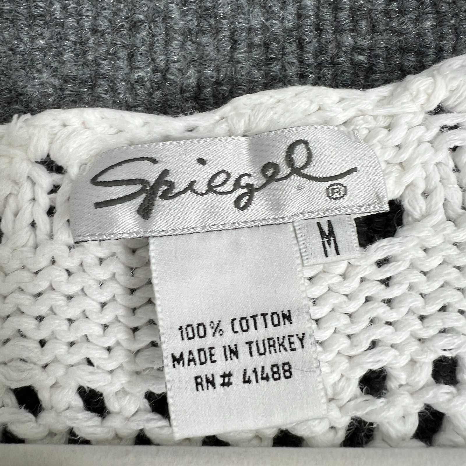 Vintage Speigel Womens Sweater Size Medium White Open Knit Cropped Pullover 90s