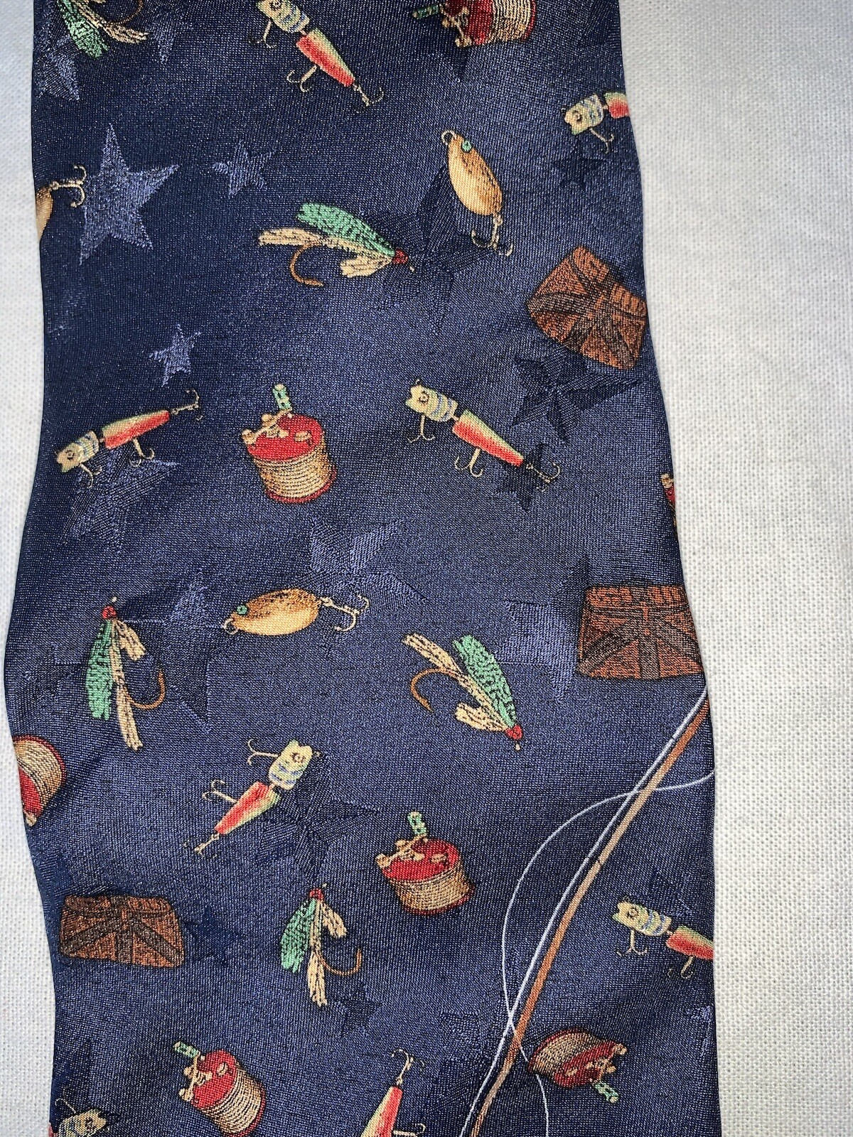 Dillards Americana Series Fishing 100 Silk Tie Gem